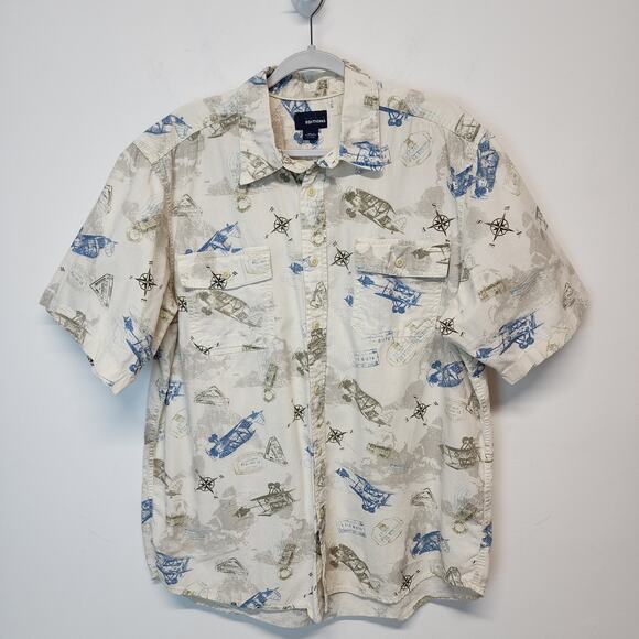 Vintage Basic Editions Airplane Button Front Shirt Mens XLT Aeronautical 90s Dad - Picture 1 of 10